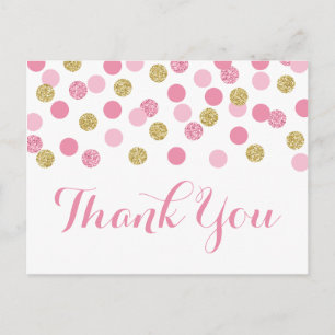 Carte postale de remerciement rose et or pour Baby