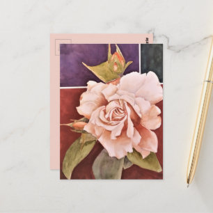 CARTE POSTALE DE REMERCIEMENT ROSE VINTAGE