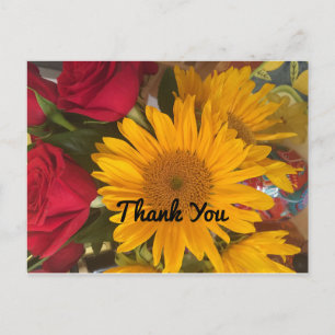 Carte postale de remerciement Tournesols & Roses