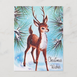 Carte postale de rennes de Noël rétro