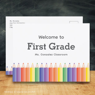 Carte postale de rentrée scolaire Arc-en-ciel