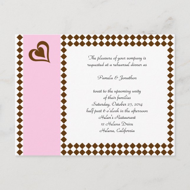 Carte postale de réponse d'invitation rose Brown (Devant)