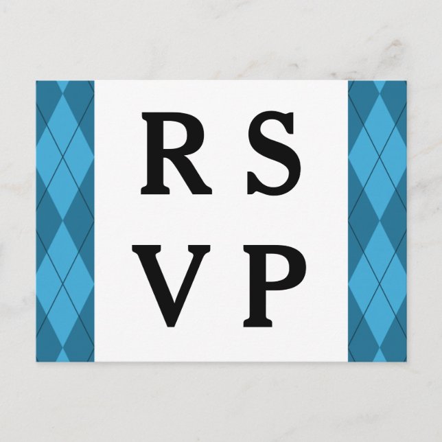 Carte postale de réponse Mariage Jacquard bleu (Devant)