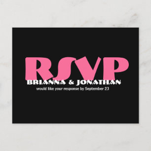 Carte postale de réponse Mariage RSVP noir et rose