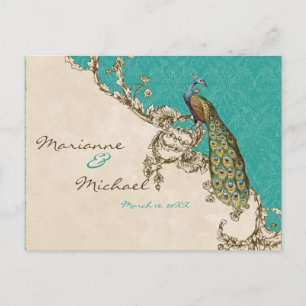 Carte postale de réponse RSVP Peacock & Etchs vint