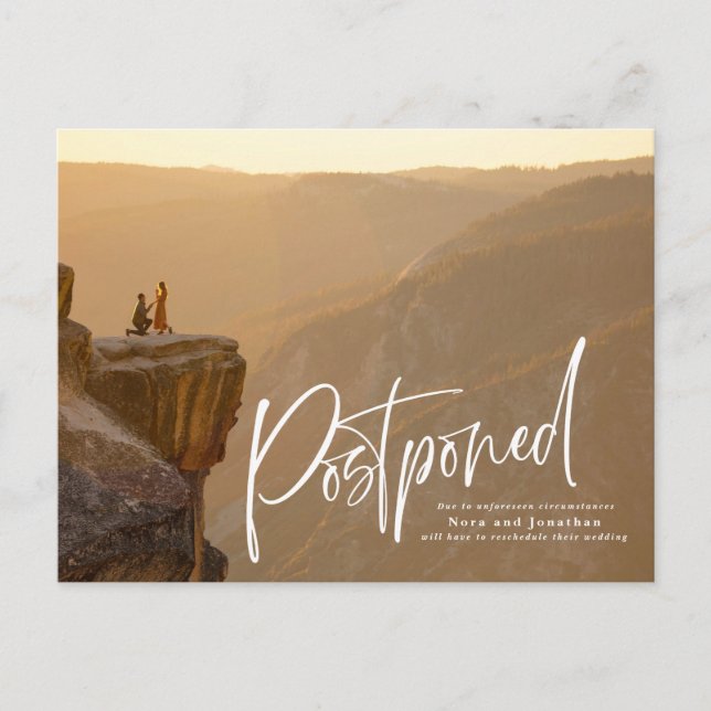 Carte postale de report de mariage à écriture rapi (Devant)