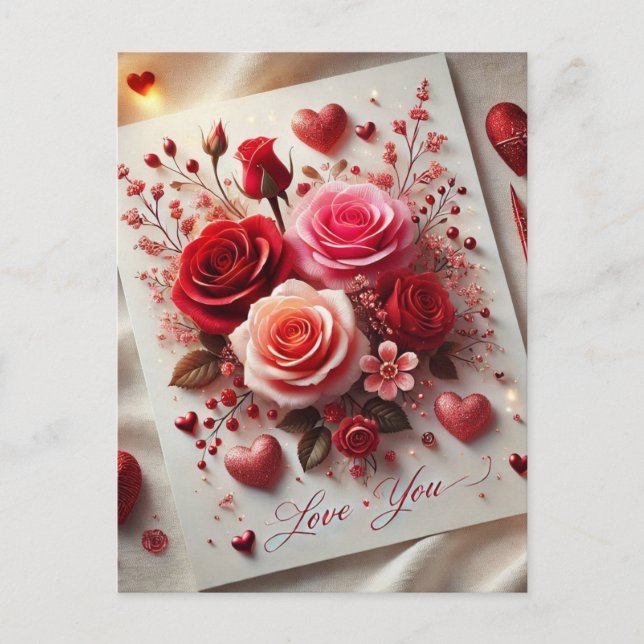 Carte postale de rose de la Saint-Valentin (Devant)