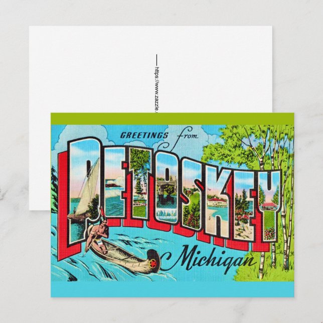 Carte postale de salutation Petowskey Michigan (Devant / Derrière)