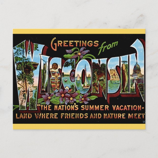 Carte postale de salutation vintage Wisconsin (Devant)