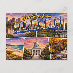 Carte postale de salutations d'Alabama