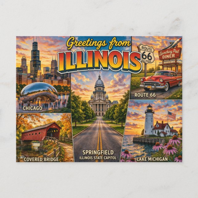 Carte postale de salutations de l'Illnois (Devant)