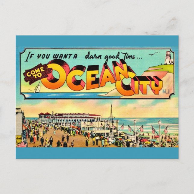 Carte postale de salutations de Ocean City NJ rétr (Devant)