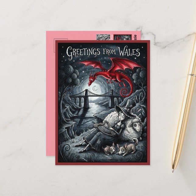 Carte postale de salutations de pays de Galles de  (Devant/Arrière en situation)