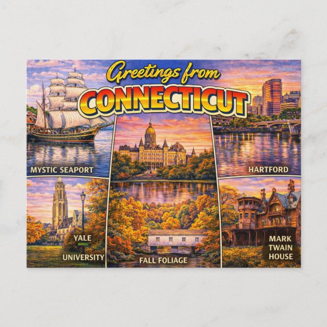 Carte postale de salutations du Connecticut (Devant)