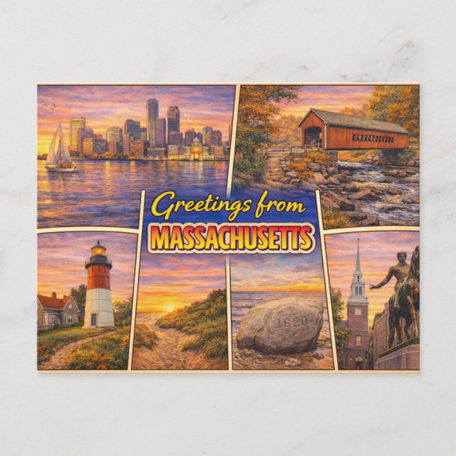 Carte postale de salutations du Massachusetts (Devant)