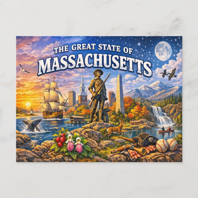 Carte postale de salutations du Massachusetts  (Devant)
