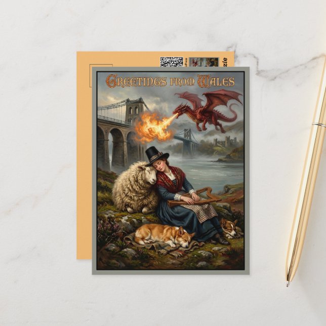 Carte postale de salutations du Pays de Galles de  (Devant/Arrière en situation)