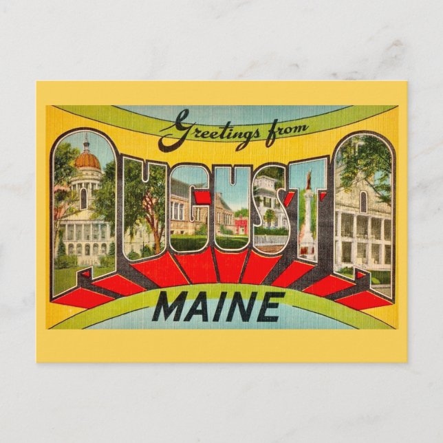 Carte postale de salutations Retro Augusta ME (Devant)