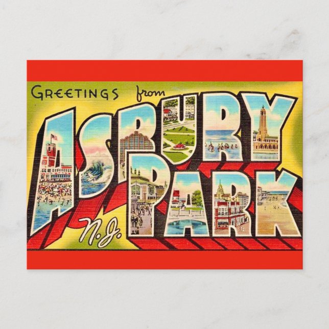 Carte postale de salutations vintage Asbury Park N (Devant)