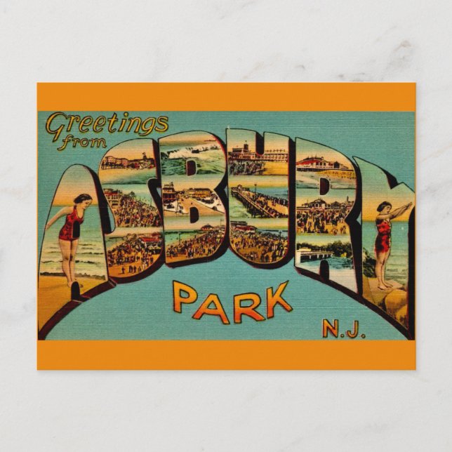 Carte postale de salutations vintage d'Asbury Park (Devant)