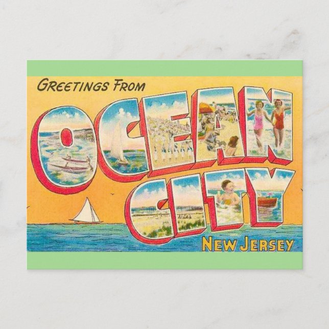 Carte postale de salutations vintage Ocean City NJ (Devant)