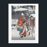 Carte postale de samouraïs de neige<br><div class="desc">Une belle copie de bois de graveur d'Ukiyo-e de Japonais par Utagawa Kunisada, un artiste renowned pour son chiffre imprime. C'est le panneau 3 dans le triptyque autorisé Genji moderne : Visionnement dans la neige.</div>
