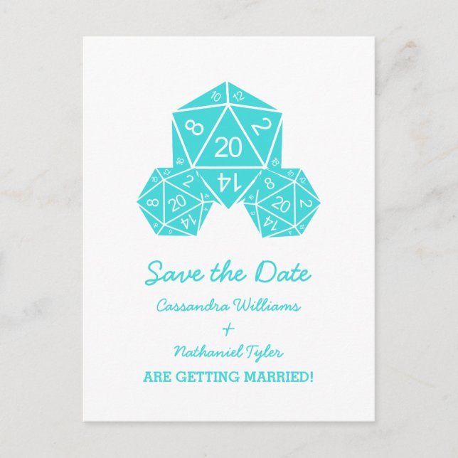 Carte postale de sauvegarde de date Aqua D20 Dice (Devant)