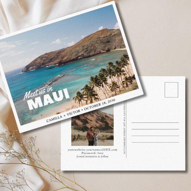 Carte postale de sauvegarde de date de mariage à M (Maui Wedding Beach Save the Date Postcard
)