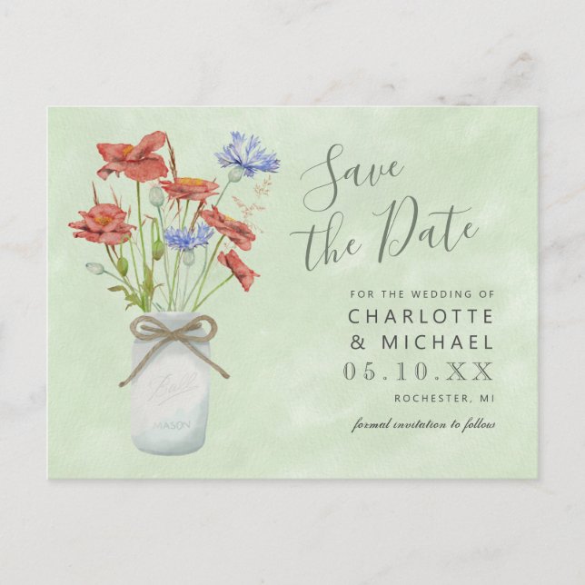 carte postale de save the date avec un pot en verr (Devant)