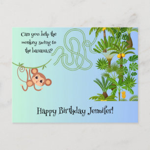 Carte postale de singe et de bananes labyrinthe