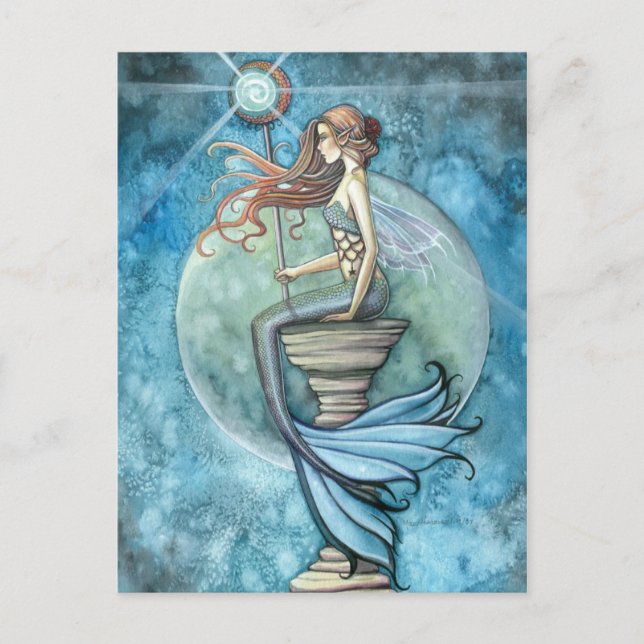 Carte postale de sirène de lune de jade (Devant)