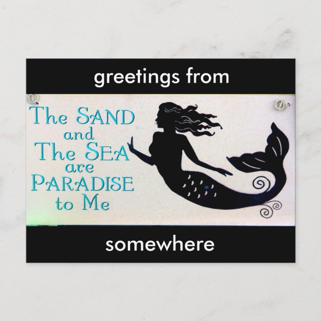 carte postale de sirène de sable et de mer (Devant)