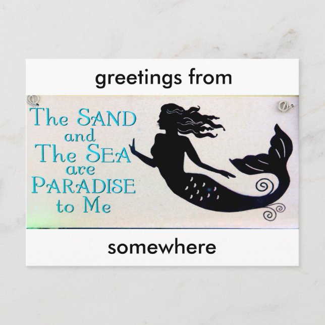 carte postale de sirène de sable et de mer (Devant)