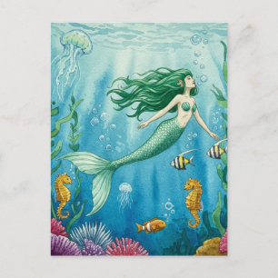Carte postale de sirène fantastique océan hippocam