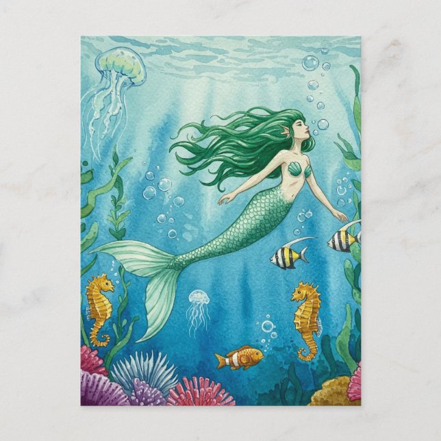 Carte postale de sirène fantastique océan hippocam (Devant)