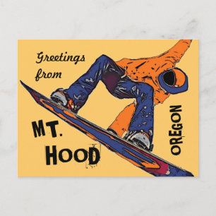 Carte postale de snowboard orange du mont Hood Ore