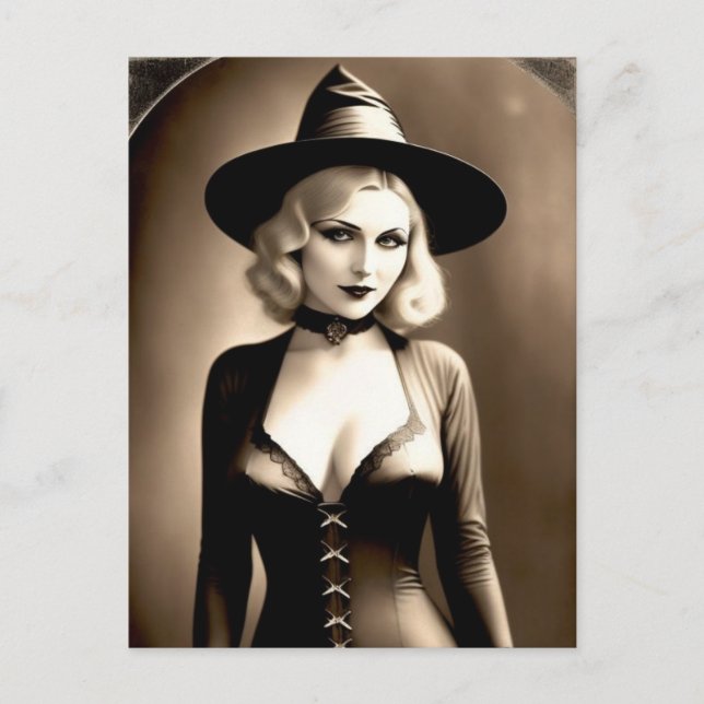 Carte postale de sorcière blonde Halloween ensorce (Devant)