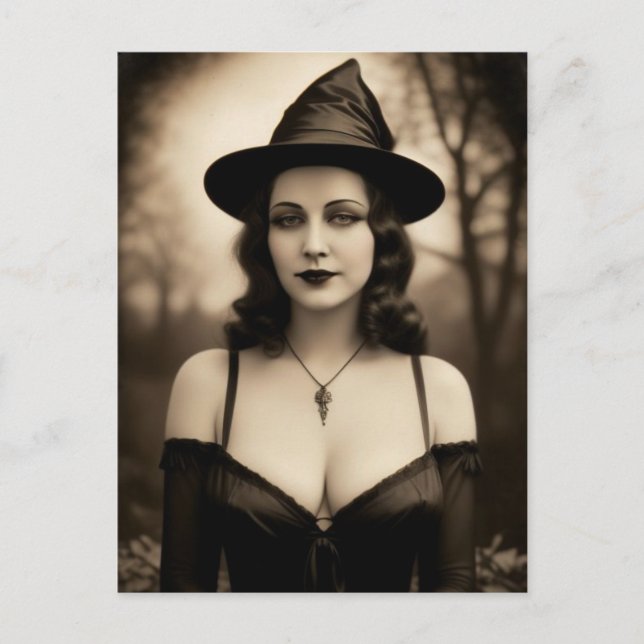 Carte postale de sorcière d'Halloween hantée (Devant)