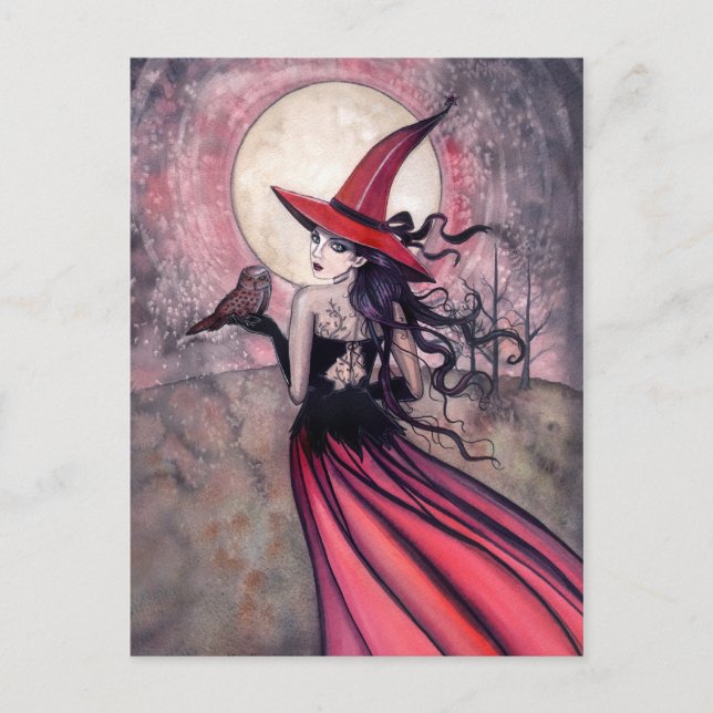 Carte postale de sorcière et de hibou (Devant)