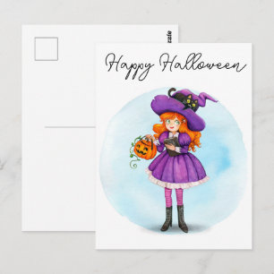 Carte postale de sorcière Halloween joyeux