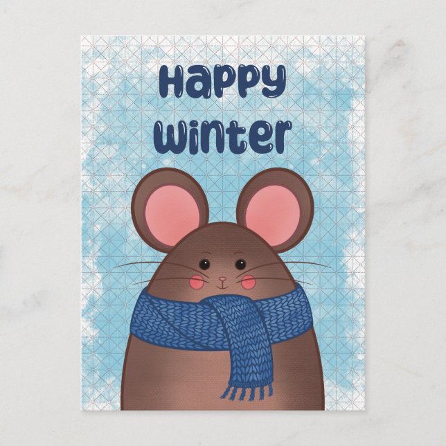 Carte postale de souris d'hiver heureux (Devant)
