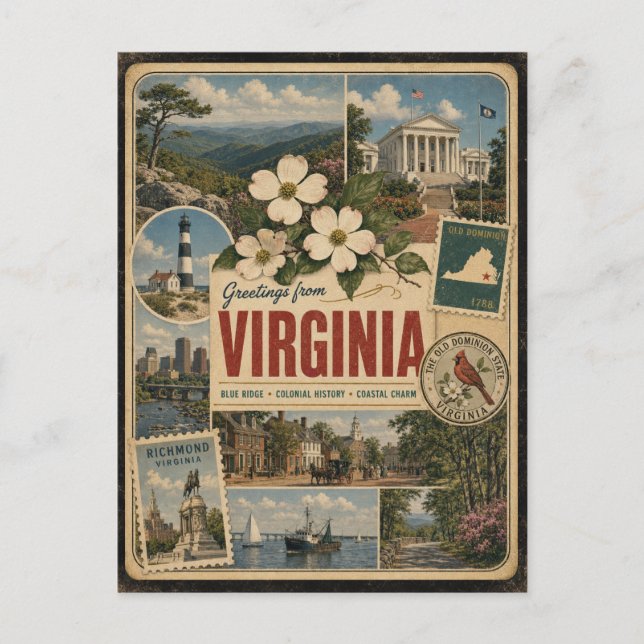 Carte postale de style vintage authentique de Virg (Devant)