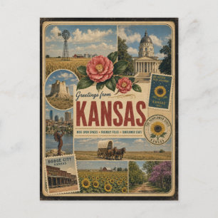 Carte postale de style vintage authentique du Kans