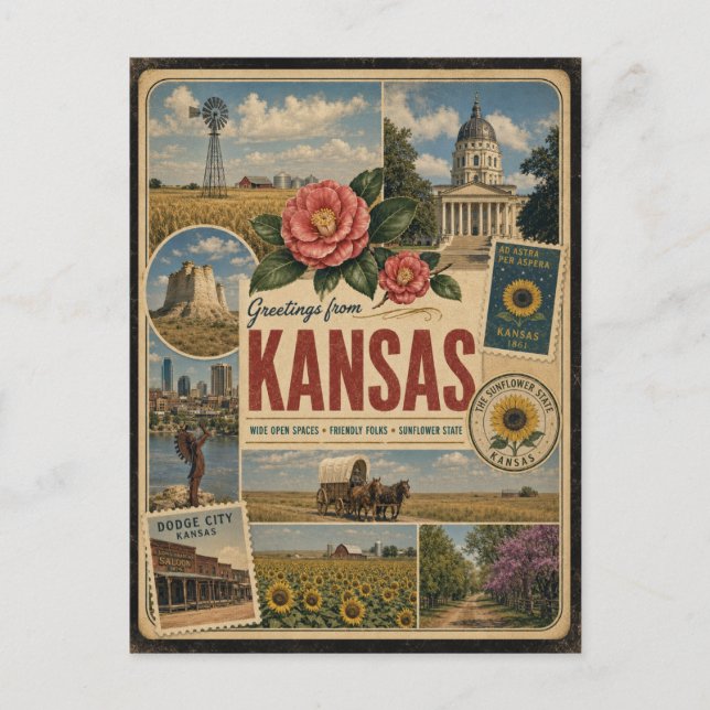Carte postale de style vintage authentique du Kans (Devant)