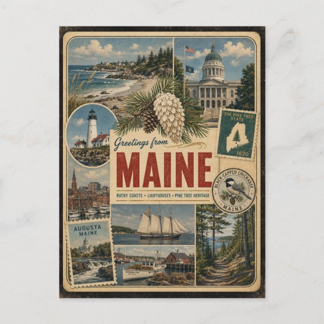 Carte postale de style vintage authentique du Main (Devant)