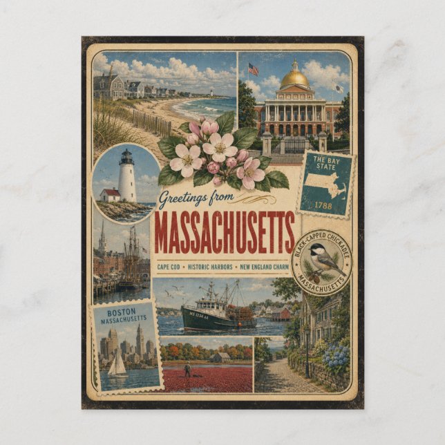 Carte postale de style vintage authentique du Mass (Devant)