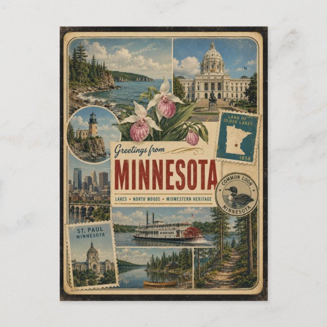 Carte postale de style vintage authentique du Minn (Devant)