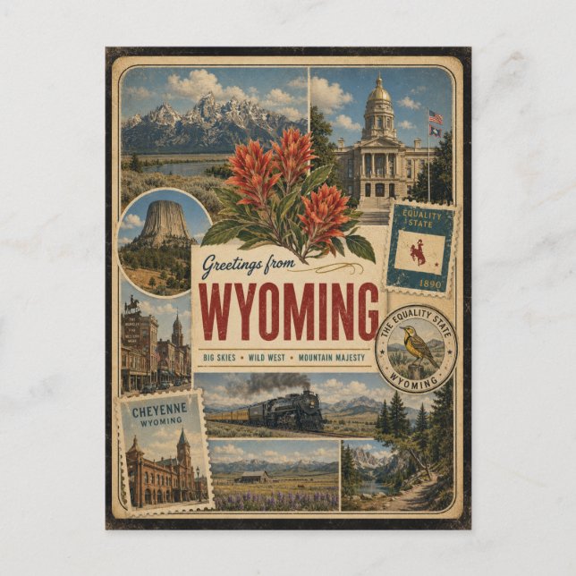 Carte postale de style vintage authentique du Wyom (Devant)