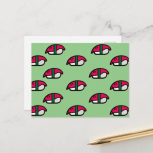 Carte postale de Sushi Kawaii Cartoon, poisson, ri