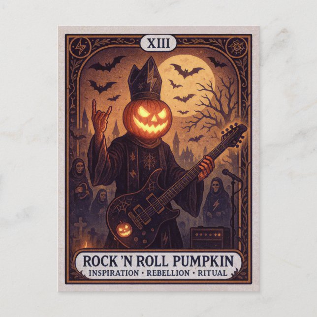 Carte postale de tarot Halloween Citrouille Rock ' (Devant)